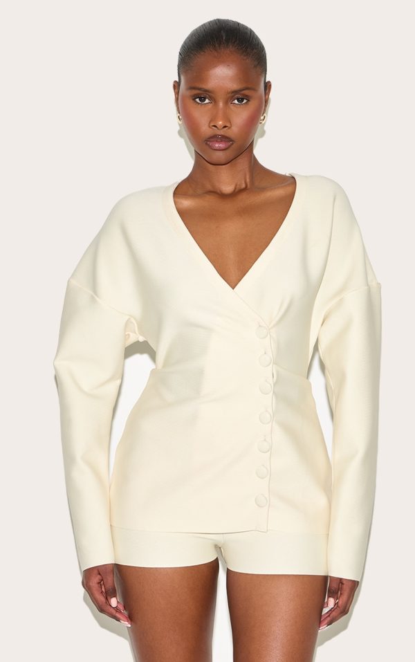 Cream Bandage Button Up Cardigan Romper