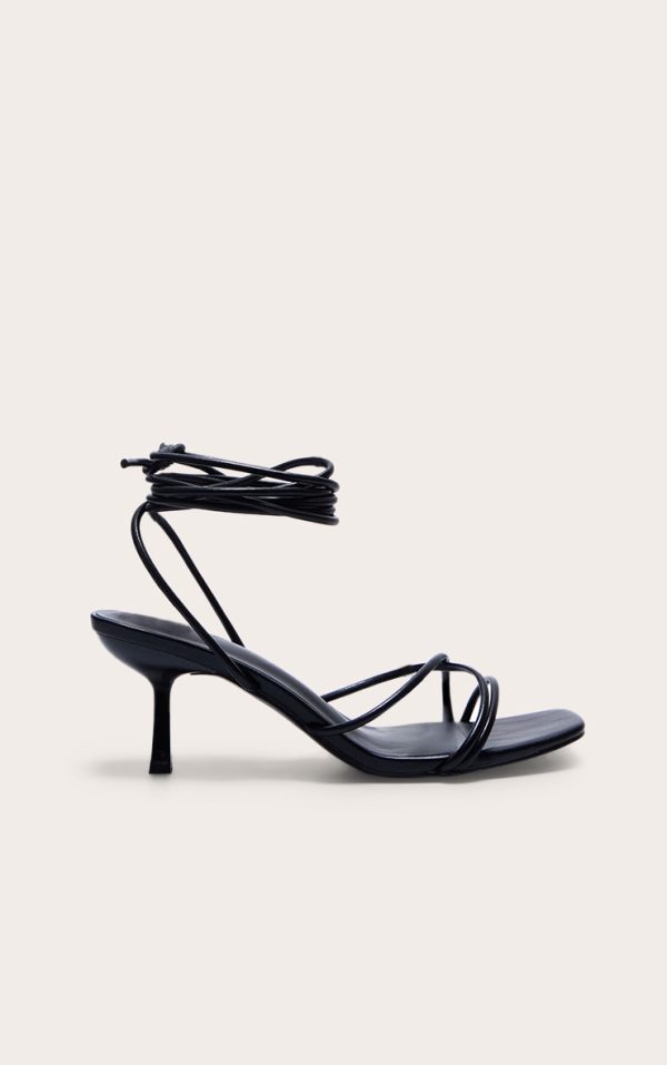 Black Wide Fit Strappy Lace Up Low Heel Sandals