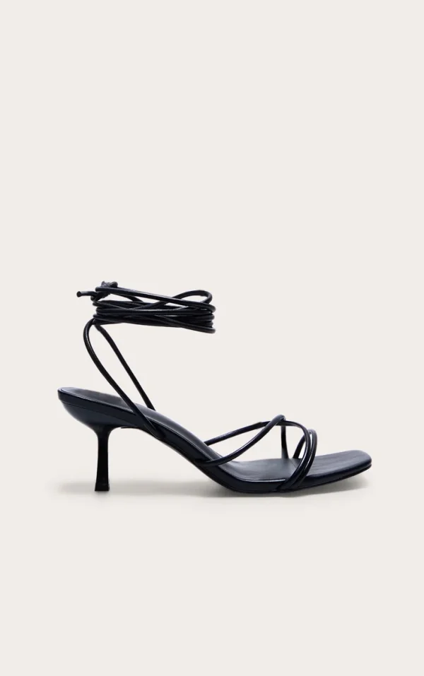 Black Wide Fit Strappy Lace Up Low Heel Sandals