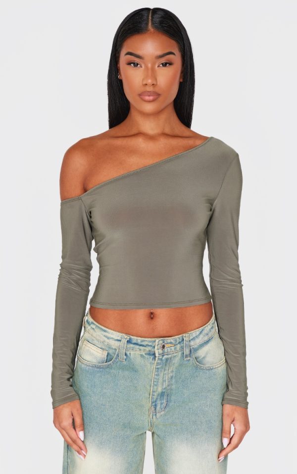 Olive Open Back Asymmetric Long Top