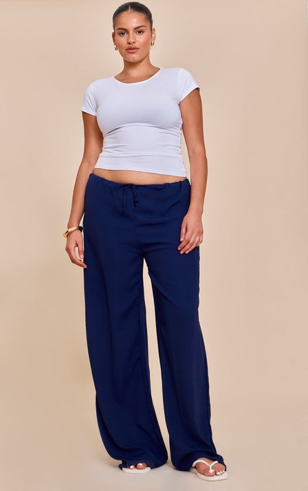 Plus Navy Floaty Drawstring Thin Waistband Pants