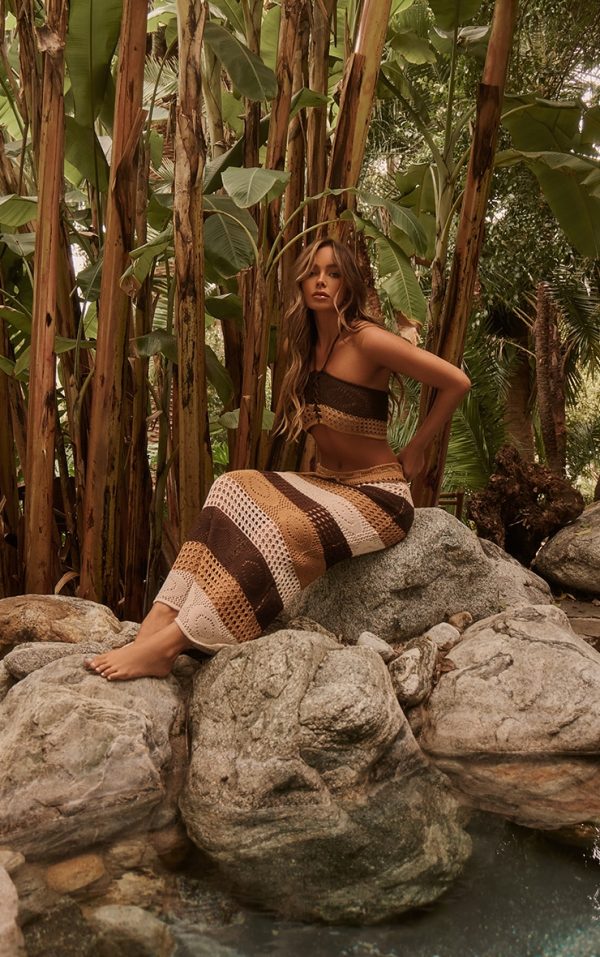 Neutral Stripes Maxi Beach Skirt