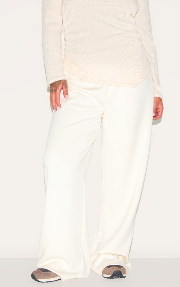 Plus Cream Premium Soft Touch Low Rise Drawstring Waist Straight Leg Pants
