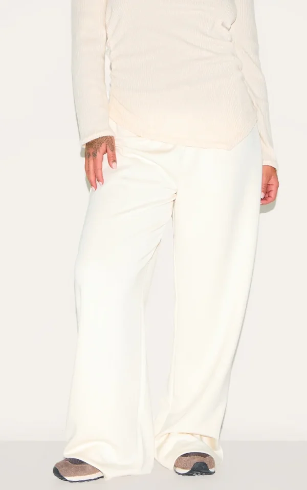 Plus Cream Premium Soft Touch Low Rise Drawstring Waist Straight Leg Pants