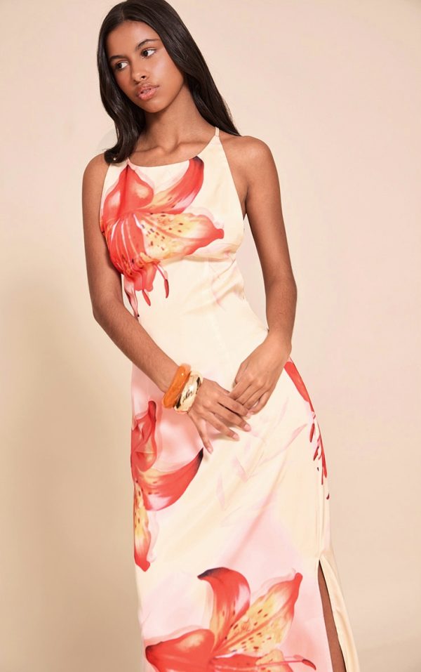 Petite Butter Cream Floral Strappy Open Back Maxi Dress