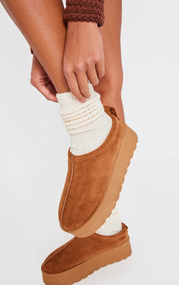 Chestnut Faux Suede Round Toe Ankle Boots