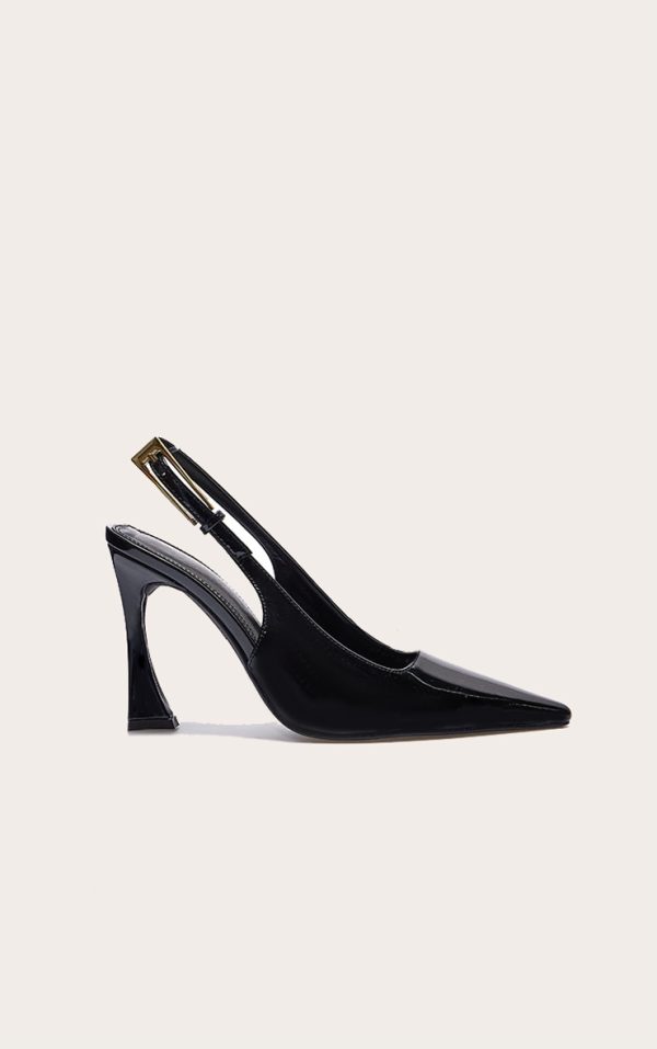 Black Patent PU Gold Buckle High Stiletto Court Heels