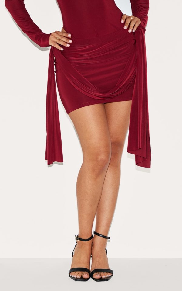 Petite Burgundy Micro Mini Skirt With Drape Detail