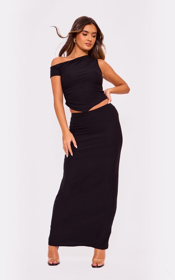 Black Soft Touch Low Rise Maxi Skirt