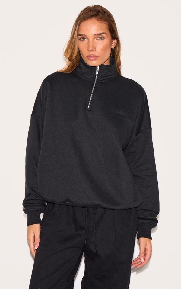 Black Oversized Quarter Zip Sweat Top