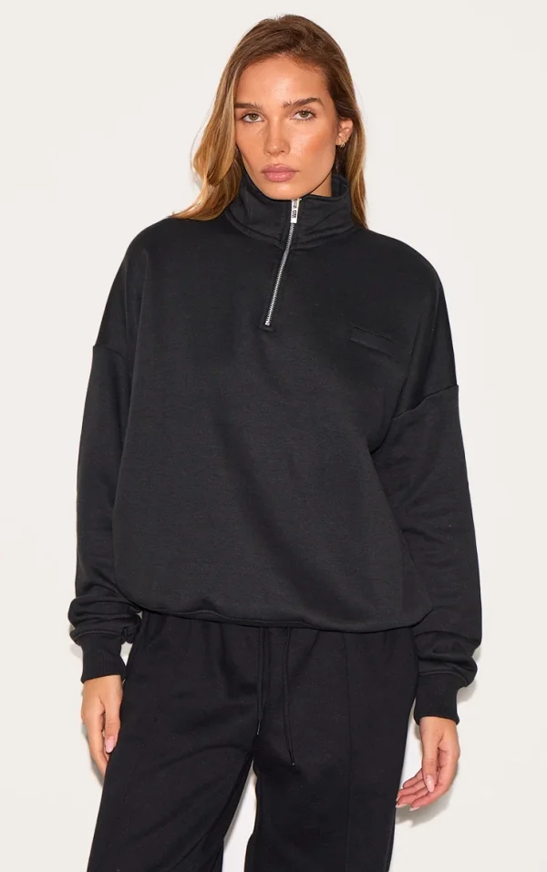 Black Oversized Quarter Zip Sweat Top