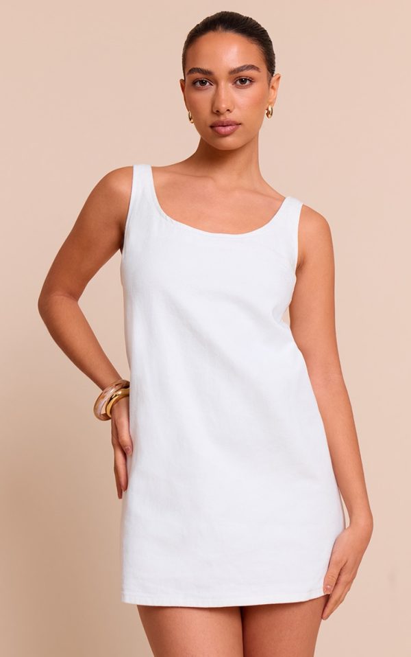 White A Line Shift Denim Mini Dress