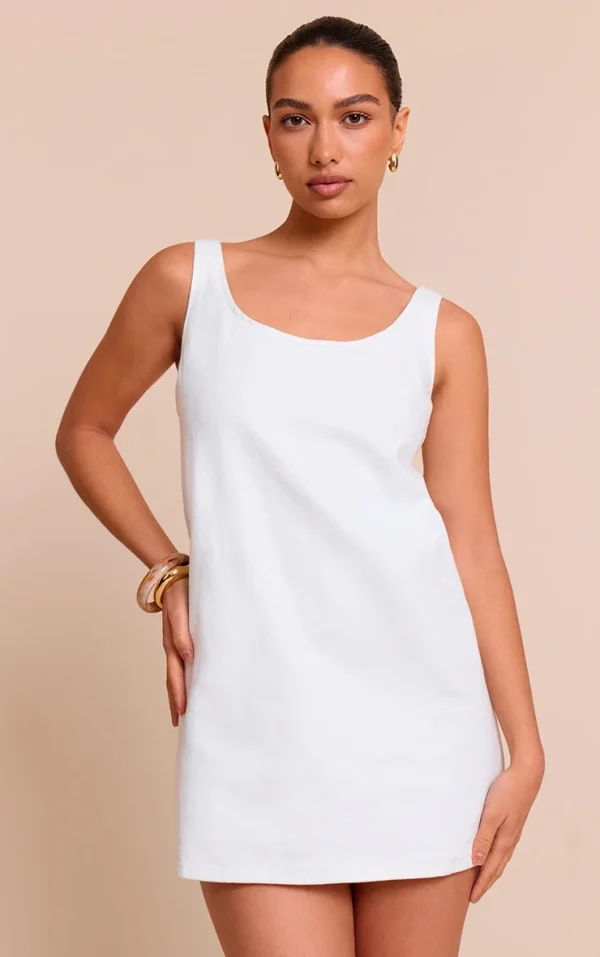 White A Line Shift Denim Mini Dress