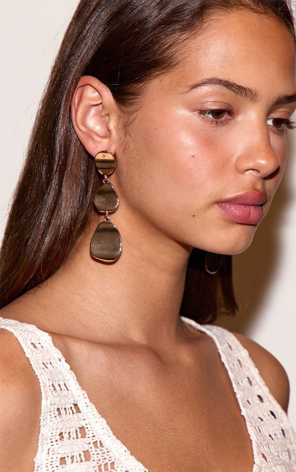 Gold Textured Layered Oval Drape Earrings