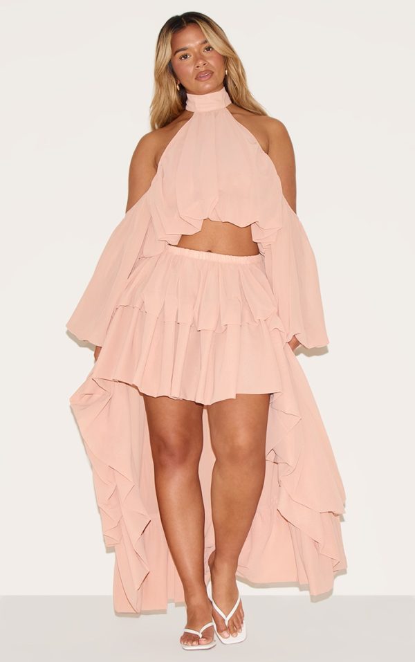 Shape Peach Chiffon High Tiered Maxi Skirt