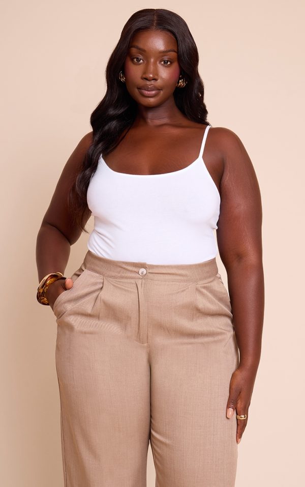 Plus White Soft Cotton Strappy Bodysuit