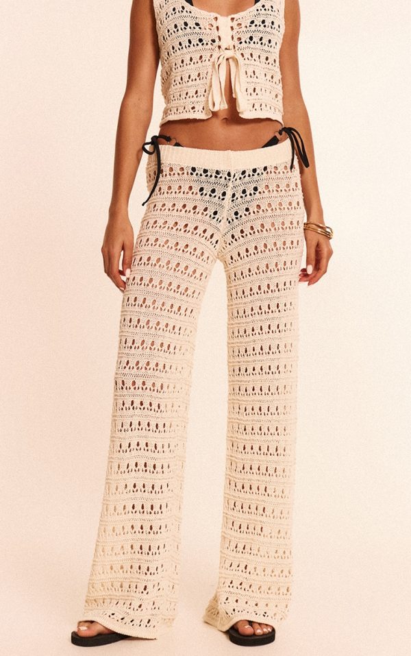 Cream Wide Leg Crochet Beach Pants