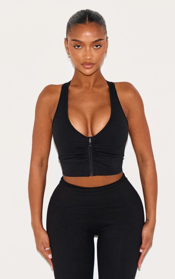 Shape Black Active Ruched Zip Front Cupped Sports Bra