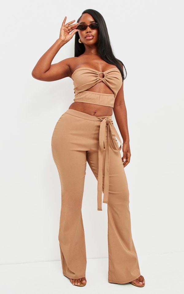 Shape Camel Stretch Woven Ring Detail Flare Pants