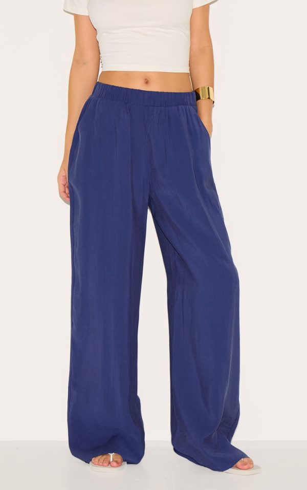 Navy Peach Woven Elasticated Waist Straight Leg Pants