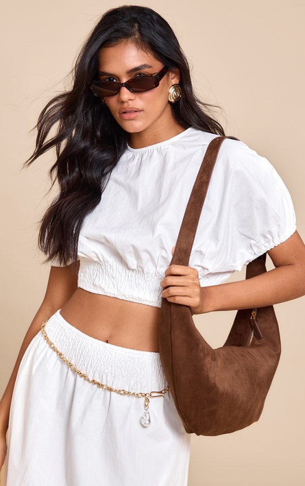 White Shirred Waist Cap Sleeve Crop Top