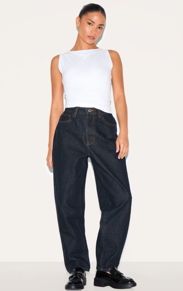 Petite Dark Indigo High Waist Mom Jeans