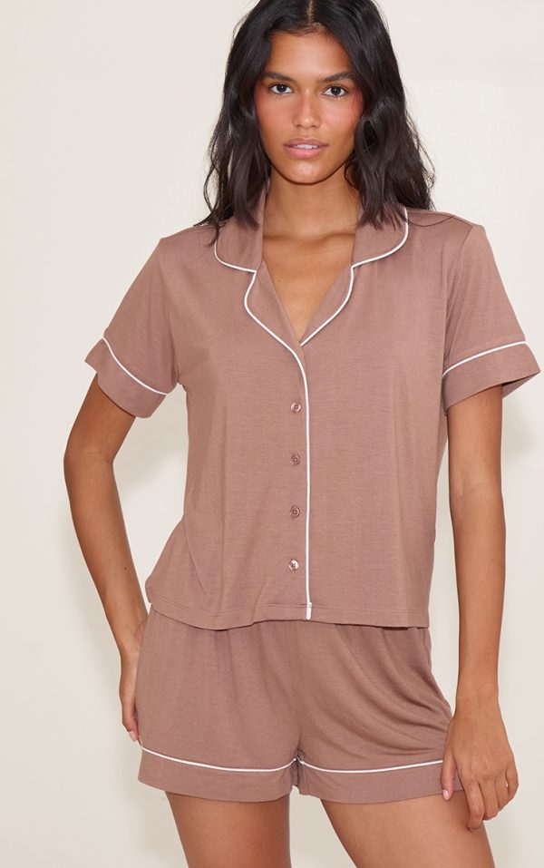 Mocha Modal Piping Short Pj Set
