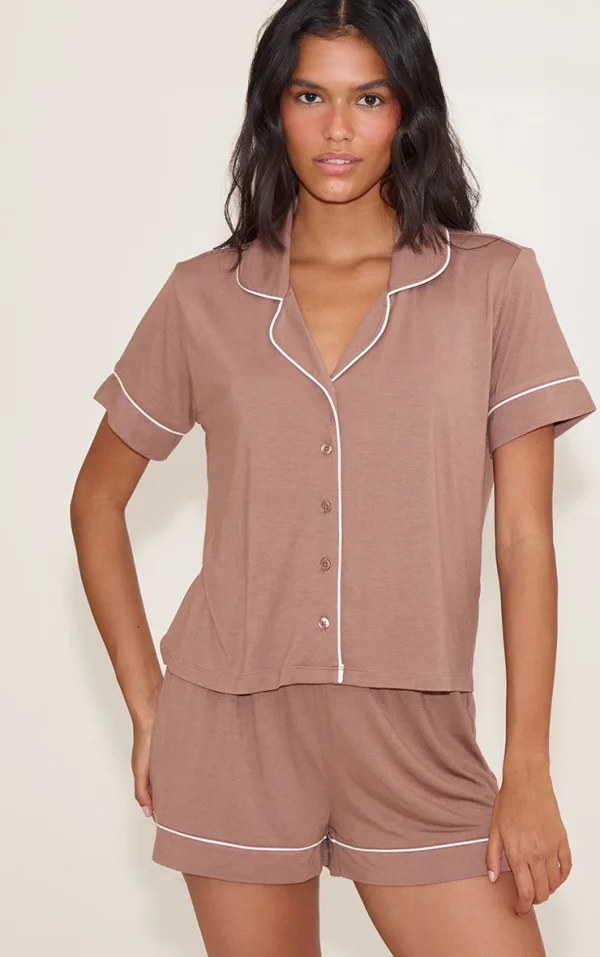 Mocha Modal Piping Short Pj Set