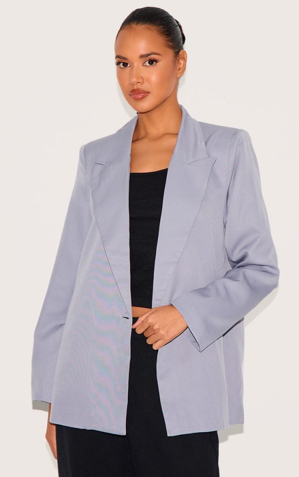 Grey Oversized Drapey Button Detail Blazer