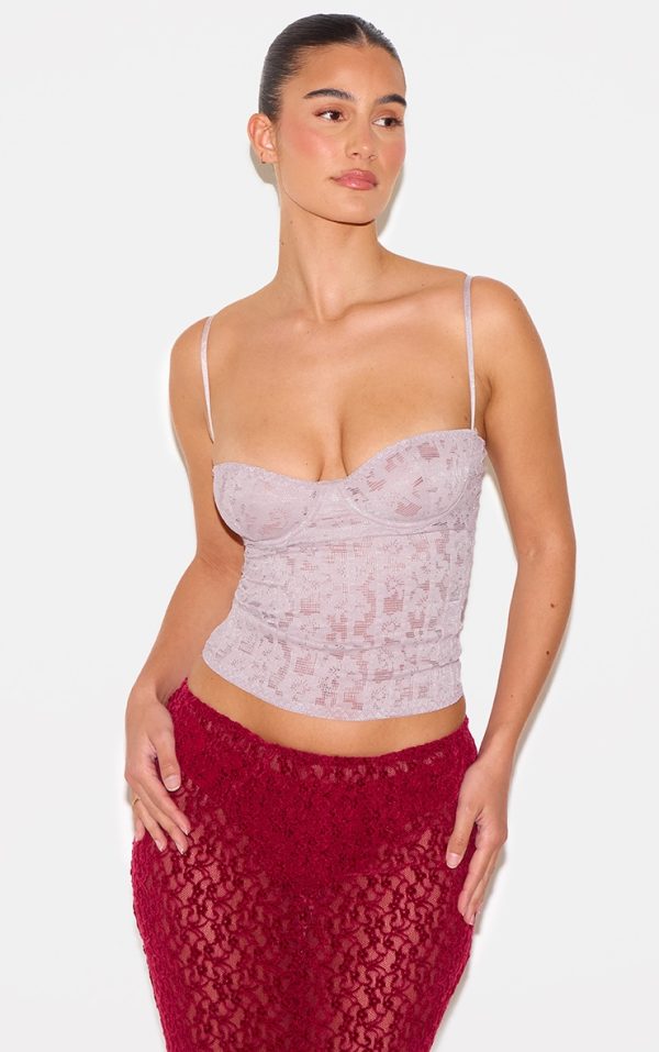 Mushroom Lace Spaghetti Strap Long Corset