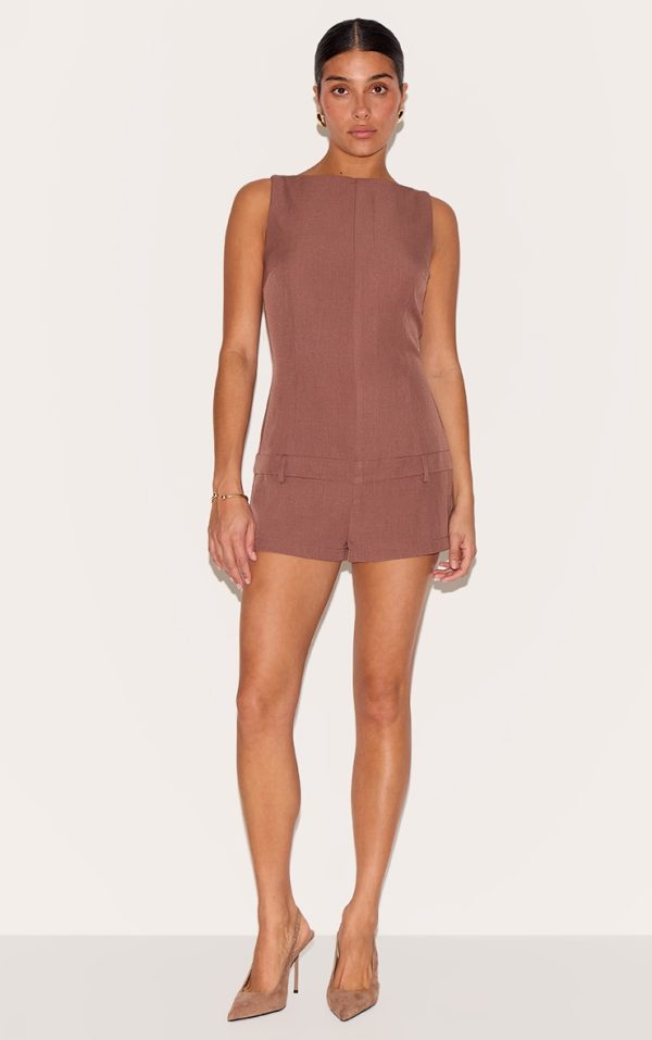 Petite Mocha Tailored Boat Neck Romper
