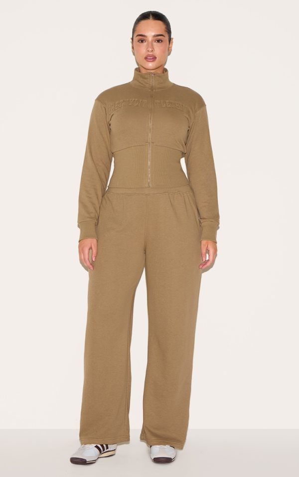 Shape Khaki Waistband Detail Wide Leg Sweatpants