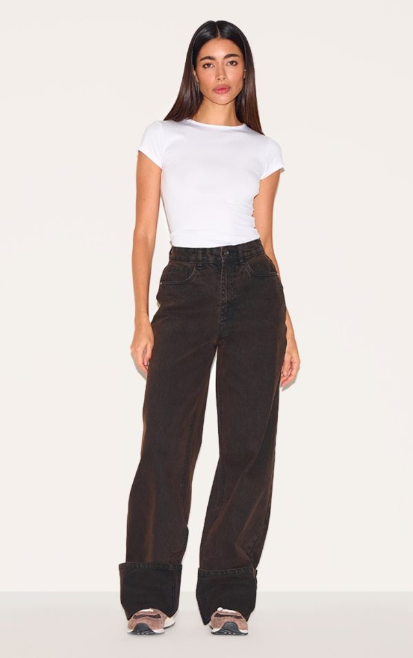 Dark Chocolate High Waist Turn Up Leg Jeans
