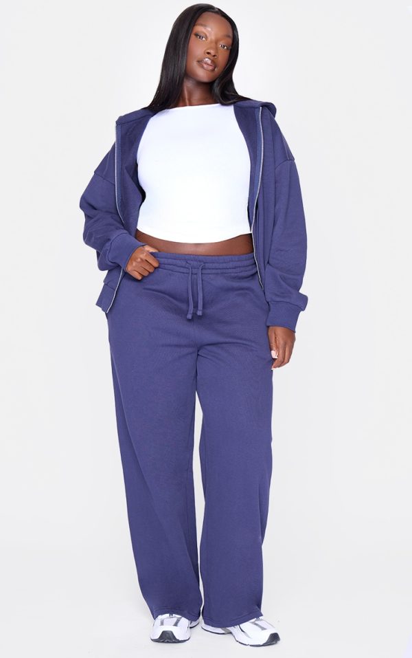 Plus Navy Premium Wide Leg Sweat Sweatpants