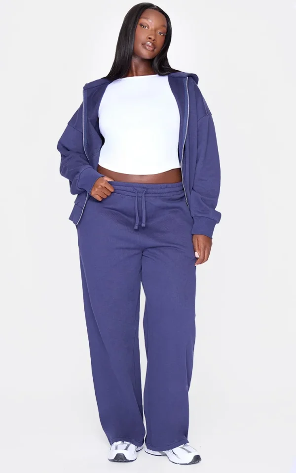 Plus Navy Premium Wide Leg Sweat Sweatpants
