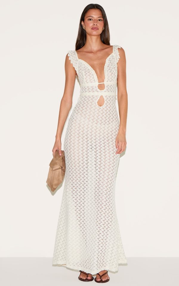 Natural Textured Frill Strap Maxi Dress