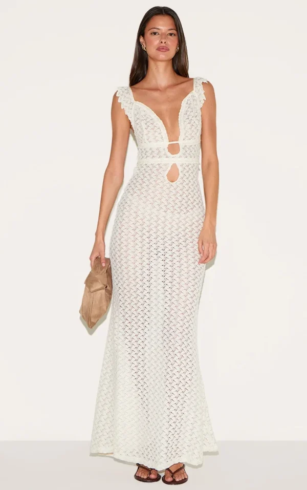 Natural Textured Frill Strap Maxi Dress