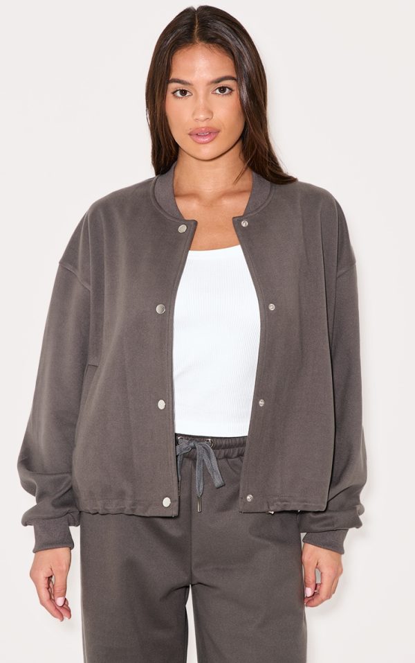 Charcoal Heavy Brushed Bomber Jacket