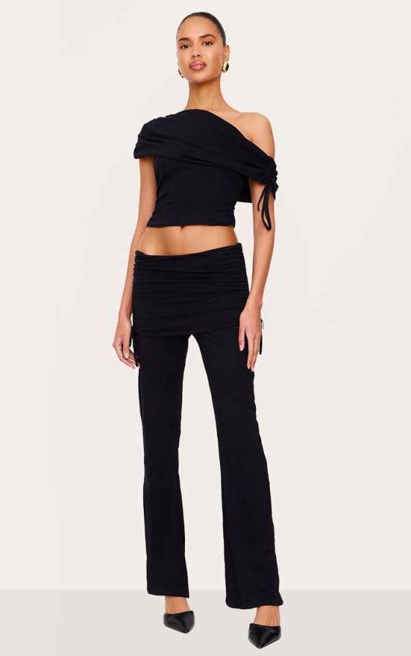 Black Foldover Flared Leggings
