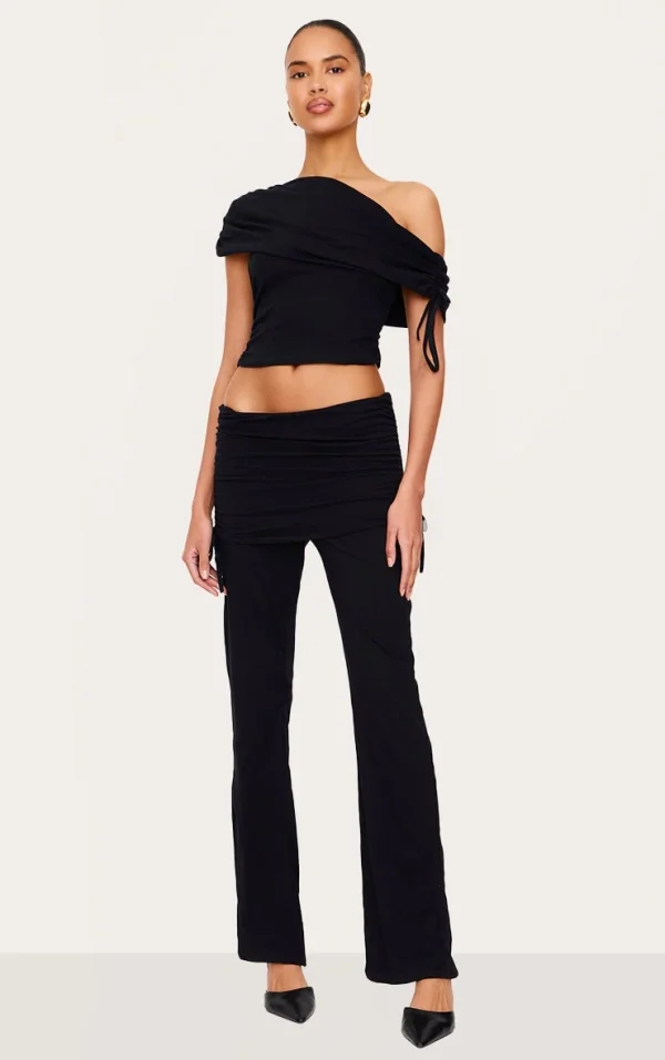 Black Foldover Flared Leggings
