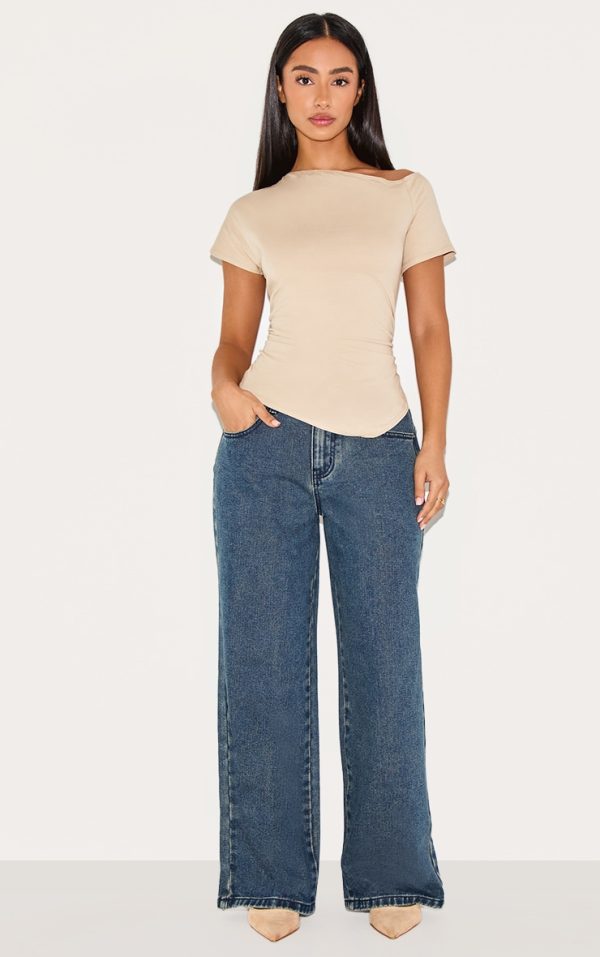 Petite Mid Blue Wash Low Rise Boyfriend Jeans