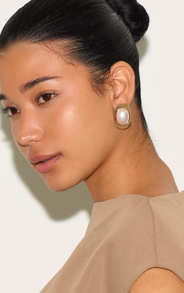 Gold Rectangular Enamel Stud Earrings