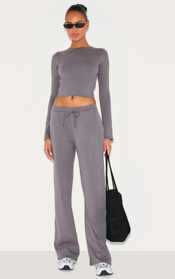 Charcoal Cotton Wide Leg Pants
