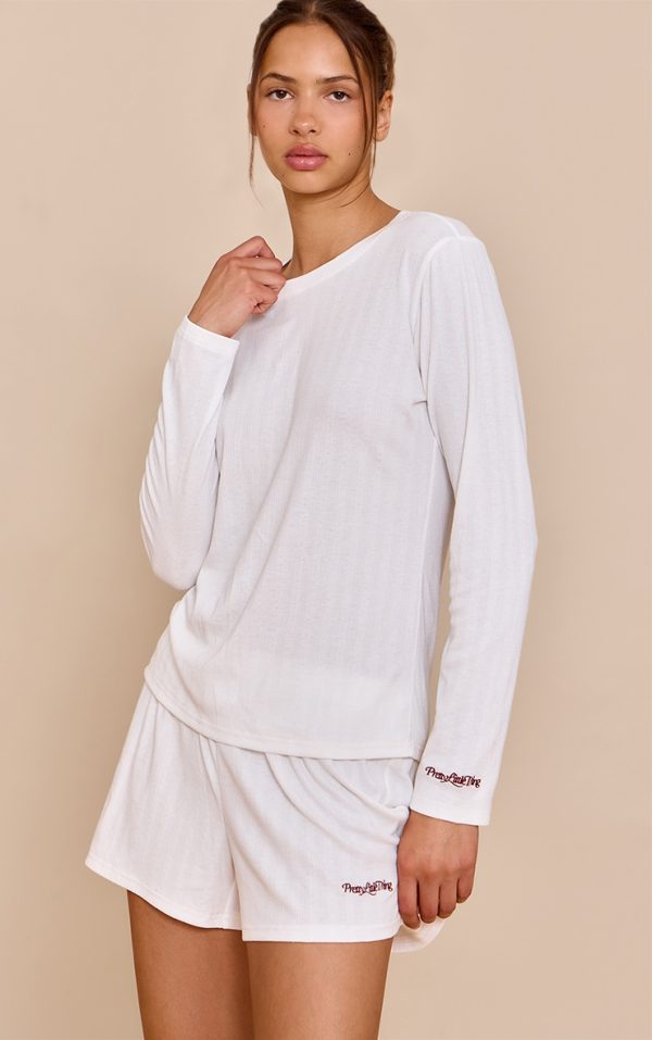PRETTYLITTLETHING White Embroidered Pointelle Short Pj Set