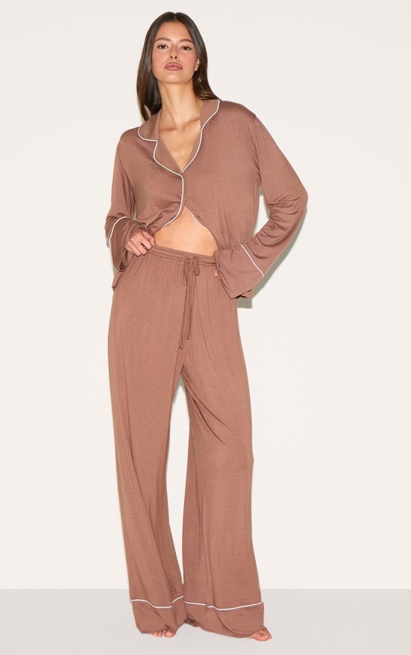 Mocha Modal Piping Long Pj Set