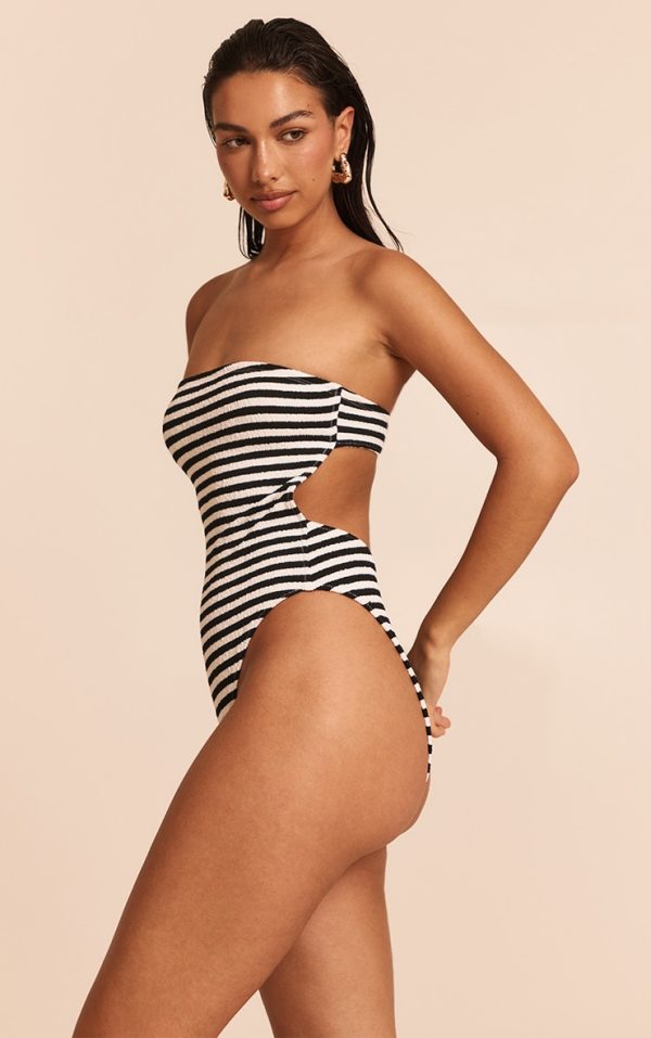 Black Textured Stripe Bandeau Swimsuit