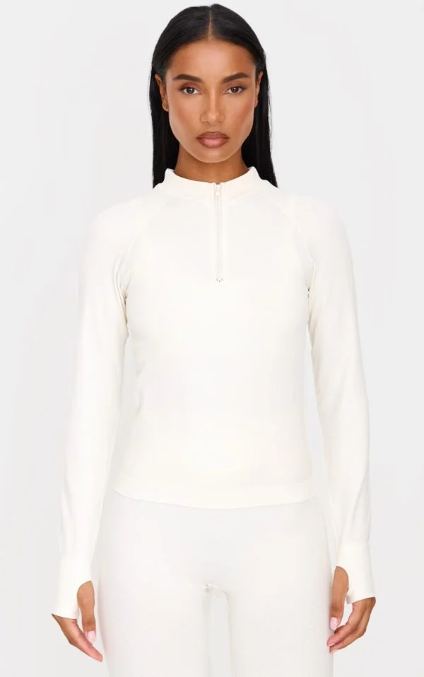 Butter Yellow Seamless Half Zip Gym Top