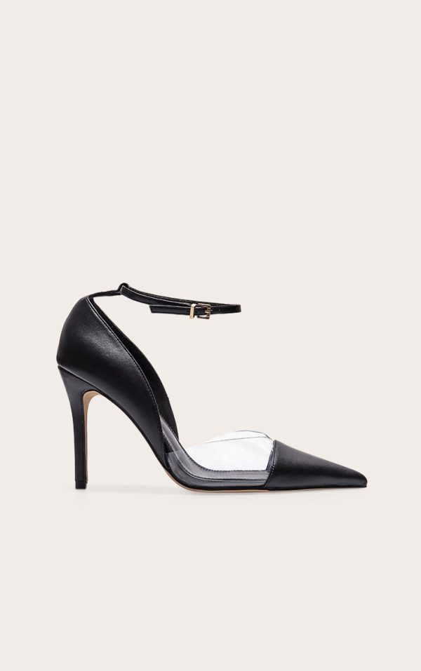 Black Pu Point Toe Perspex High Heel Courts
