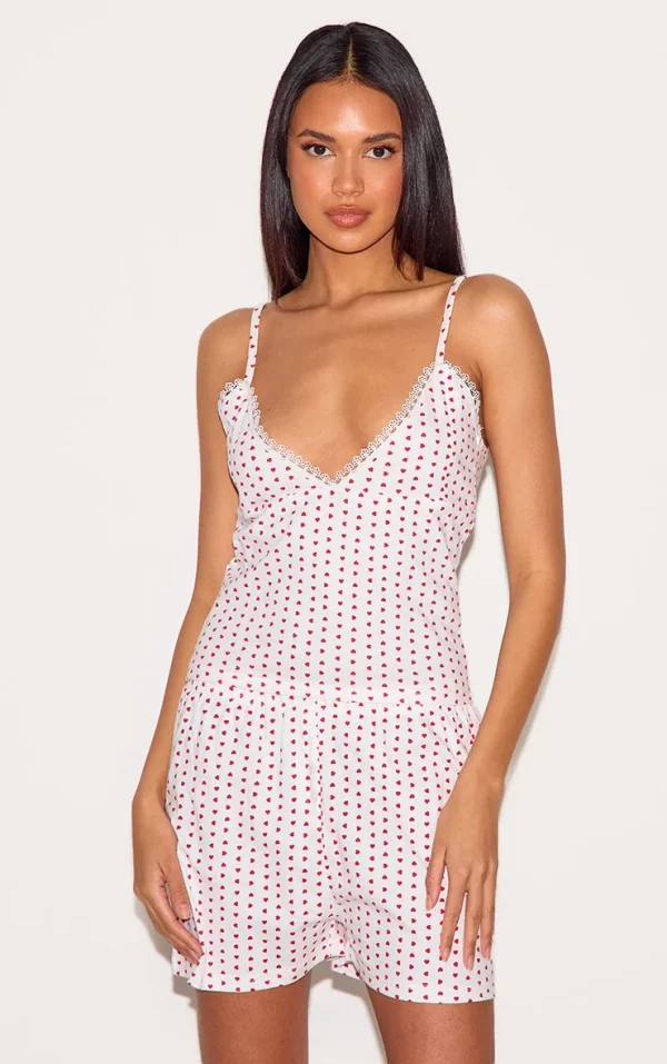White Heart Print Jersey Cami Short Pj Set