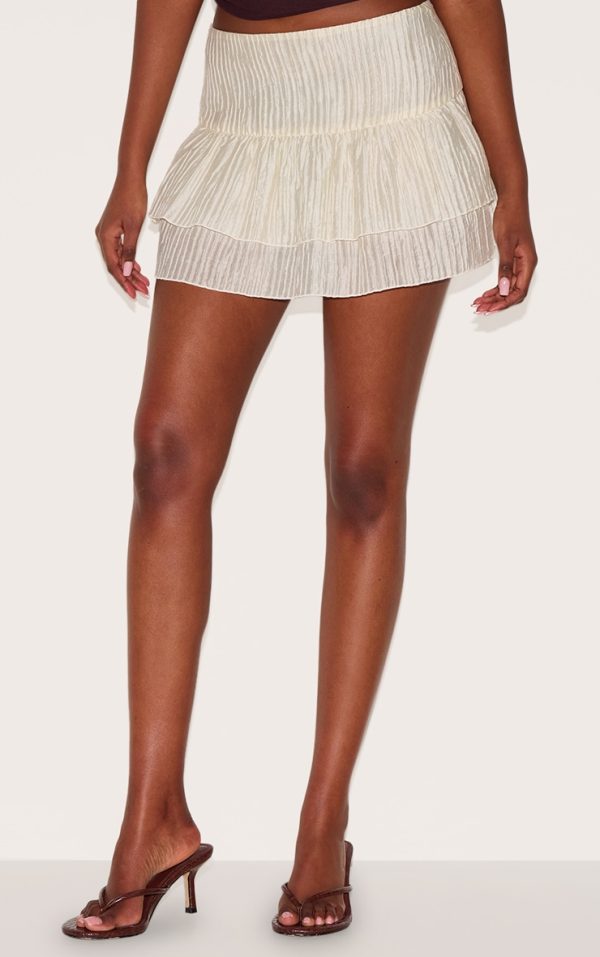 Almond Crinkle Woven Dropped Waist Frilly Mini Skirt